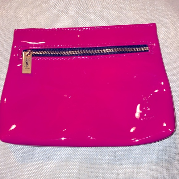 YSL Beauty Fusha Front Zipper Patent Cosmetic Makeup Pouch EUC - Picture 2 of 11